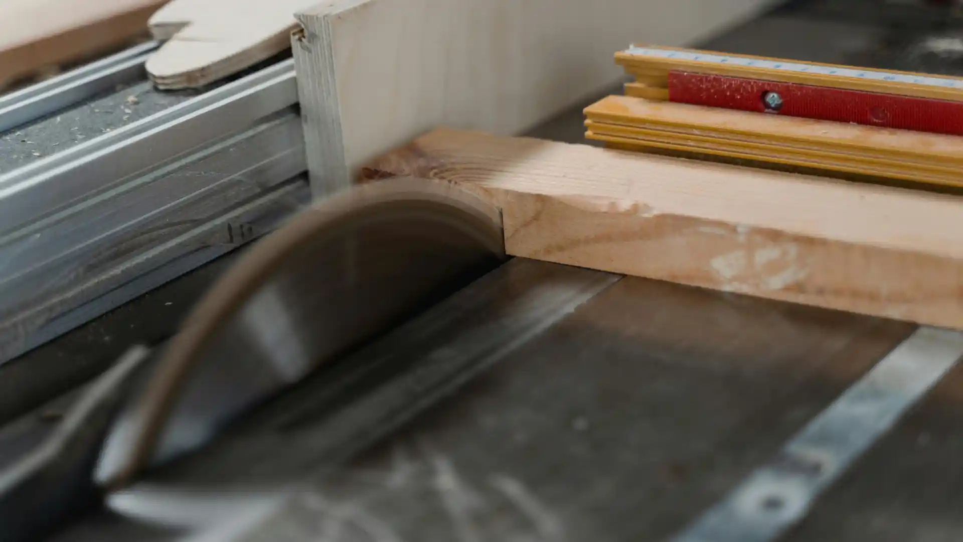 Maquinaria para madera nueva y de ocasión en funcionamiento en taller de carpintería